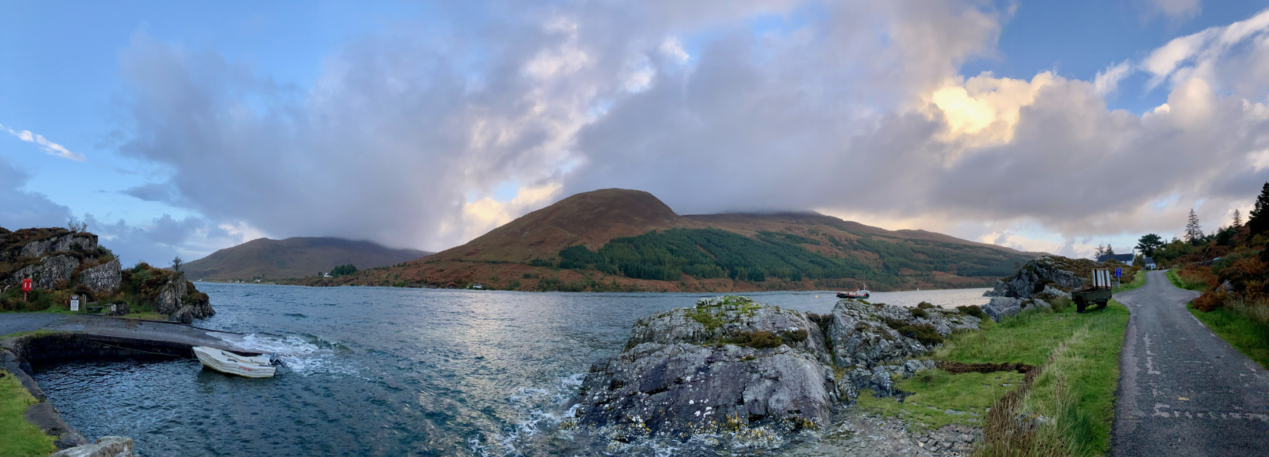 panoramic image of ferry slipway and road up to ferry house